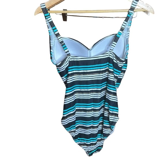 Bond-Eye Australia Black Blue Gold Striped One Piece Swimsuit Size 8 - Picture 2 of 12